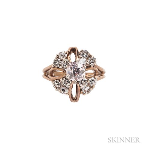 14kt Gold, Colored Diamond, and Diamond Ring
