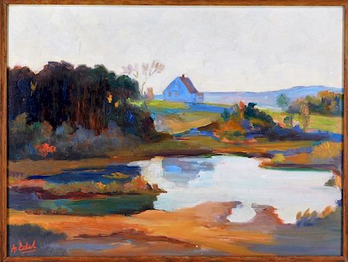 Albert Edel Impressionist Marsh Landscape Painting