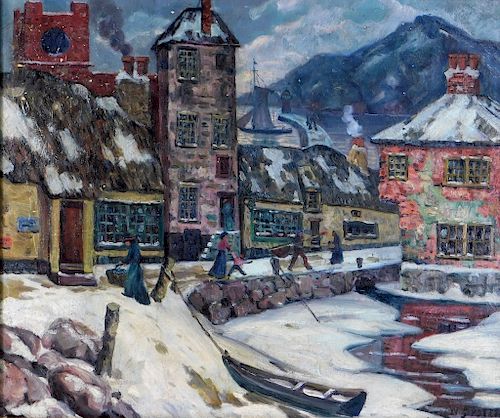 William J. Potter Impressionist Village Painting