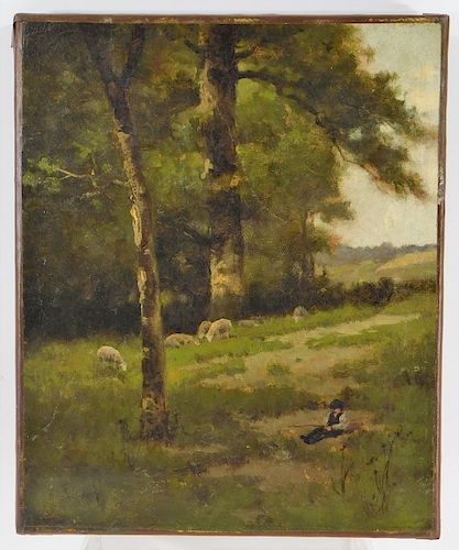 European Impressionist Shepherd Landscape Painting