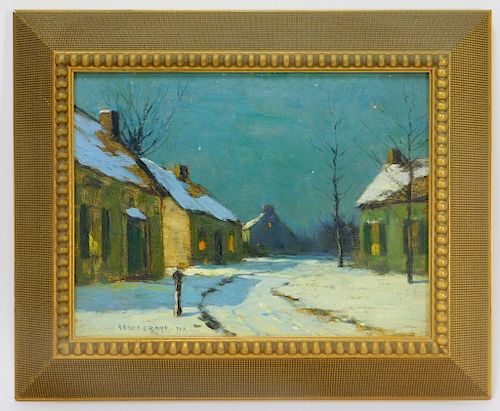 Bruce Crane Nocturnal Winter Town Village Painting