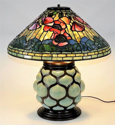 RARE Tiffany Studios Poppy Blown Glass Table Lamp