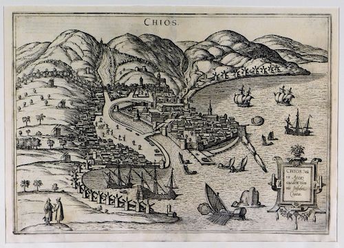 16C. Braun & Hogenberg Bird's Eye View Chios Map