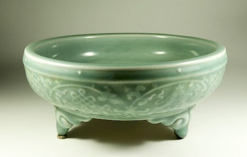 Chinese Qing Celadon Porcelain Tripod Censer Bowl
