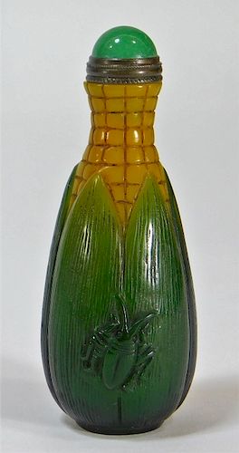Chinese Corn Stalk Peking Glass Snuff Bottle