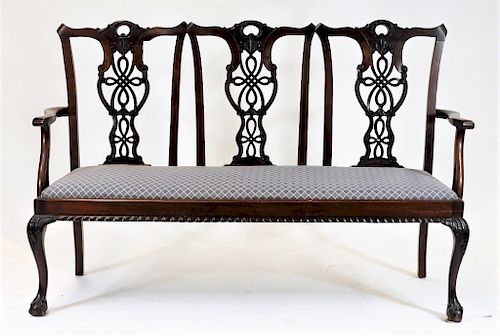 1900 Chippendale Mahogany Three Chair Back Settle
