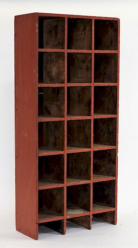 19C Primitive Red Painted Compartmented Cupboard