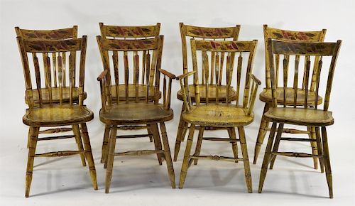 8 C.1800 New England Yellow Painted Country Chairs