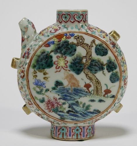 19C Chinese Famille Rose Moon Flask Teapot