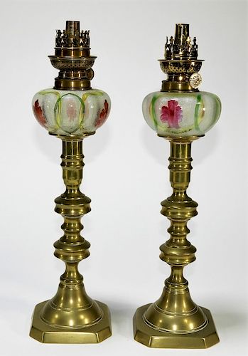 PR 19C American Brass Candlestick Glass Peg Lamps