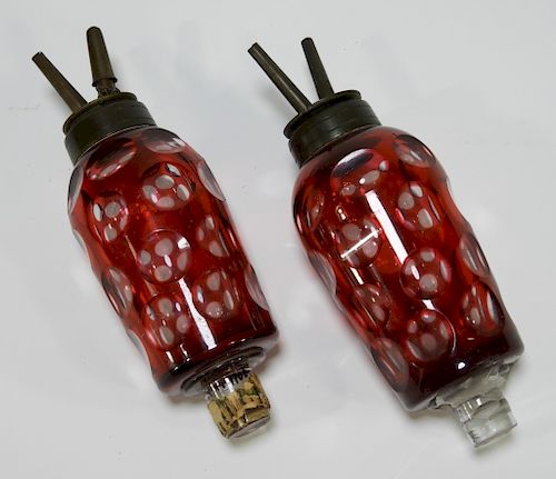 PR 19C American Cranberry Cut Glass Peg Lamps