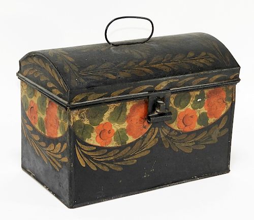 1847 New England Folk Painted Tin Wedding Cake Box