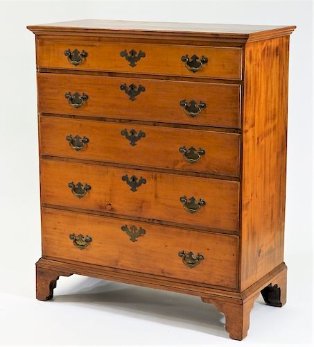 1806 Tiger Maple Graduated 5 Drawer Tall Chest
