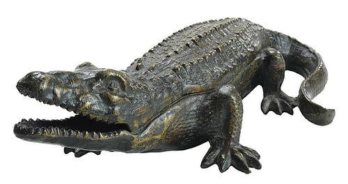 Bronze Alligator Box or Inkwell