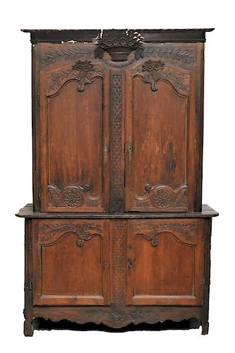 French High Style Fruitwood Step Back Cabinet
