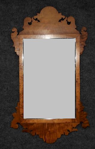 19C New England Tiger Maple Chippendale Mirror
