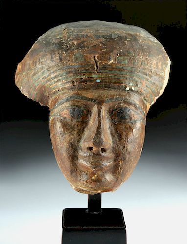 Egyptian Wood Mummy Mask w/ Painted Details