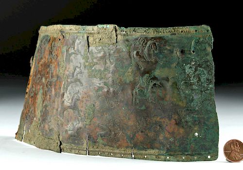 Syro-Hittite Bronze Belt Fragment - Stamped Stag Hunt