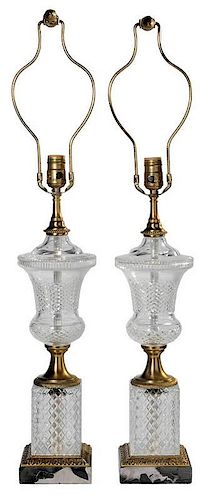 Pair Cut-Glass Electric Lamps