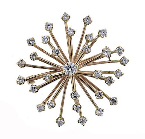 14K Gold Diamond Snowflake Brooch Pin