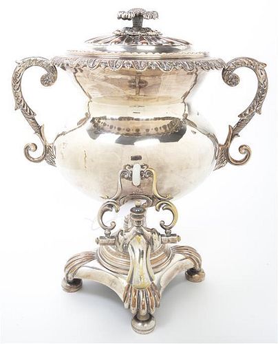 An English Silver-Plate Double Handled Tea Urn, Height 17 1/2 inches.