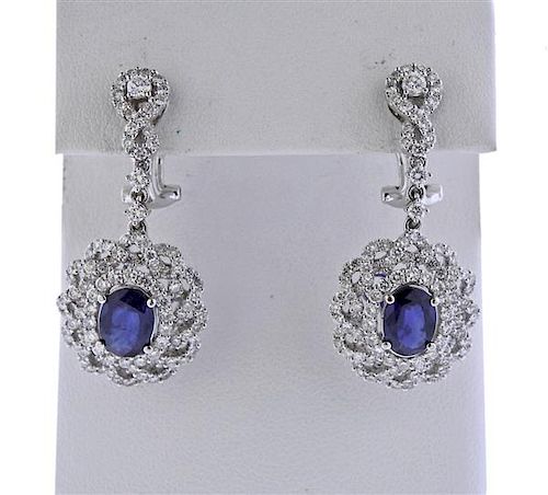 18K Gold Diamond Sapphire Dangle Earrings