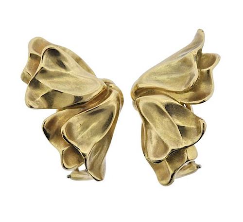 Pedro Boregaard 18K Gold Petal Motif Earrings