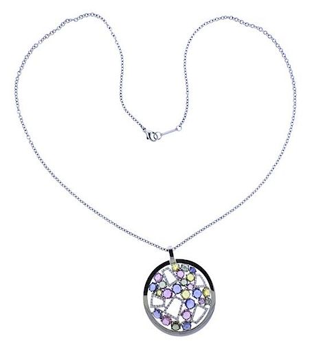 Schroeder 18K Gold Diamond Sapphire Pendant Necklace