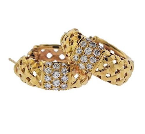 Tiffany &amp; Co 18K Gold Diamond Braided Hoop Earrings