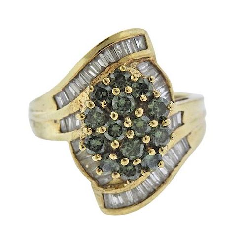 10k Gold Green White Diamond Ring 