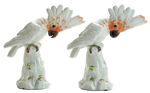 Two Meissen Porcelain Cockatoos