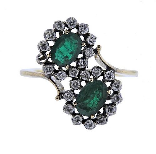 18K Gold Diamond Emerald Bypass Ring