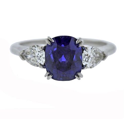 Tiffany &amp; Co Platinum Diamond 3.07ct No Heat Sapphire Ring