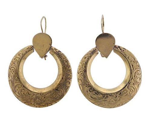 Antique 14K Gold Circle Earrings