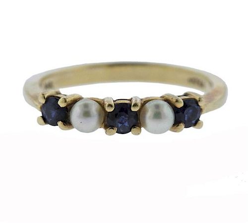 Tiffany &amp; Co 14K Gold Pearl Sapphire Band Ring