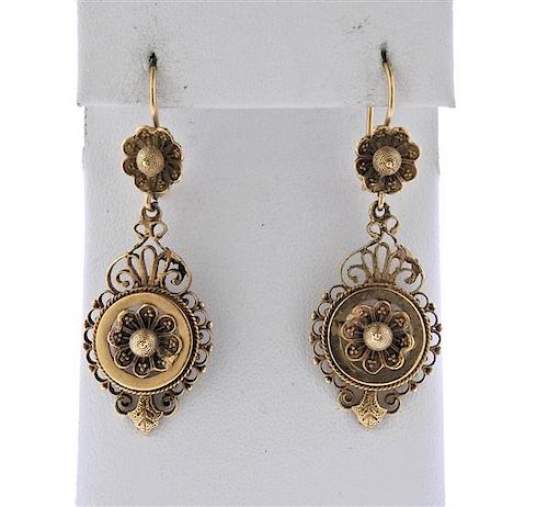 Antique Victorian Filigree 14K Gold Dangle Earrings