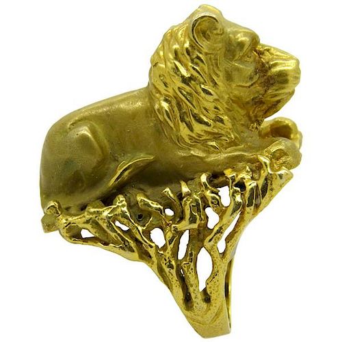Massive Eric De Kolb 14k Gold Lion Ring