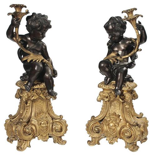 Pair Louis XV Style Gilt and Patinated