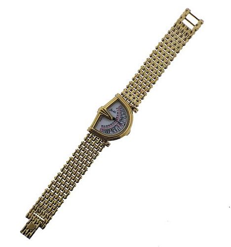 1970s Jean D&#39;Eve Sectora Gold Plated Asymmetrical Quartz Watch 