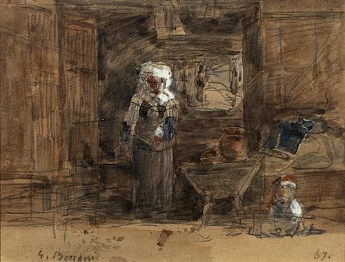 Eugène Boudin, (French, 1824-1889), Woman in Kitchen