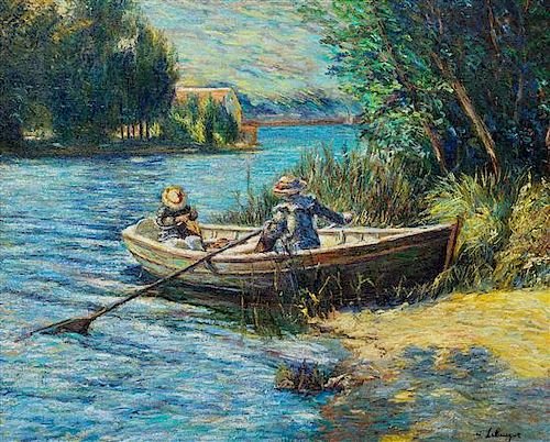 Henri Lebasque, (French, 1865-1937), Deux Fillettes en barque au bord de la Marne, 1904