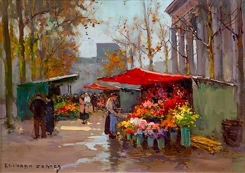 After Édouard-Léon Cortès, (French, 1882-1969), Flower Stalls at la Madeleine