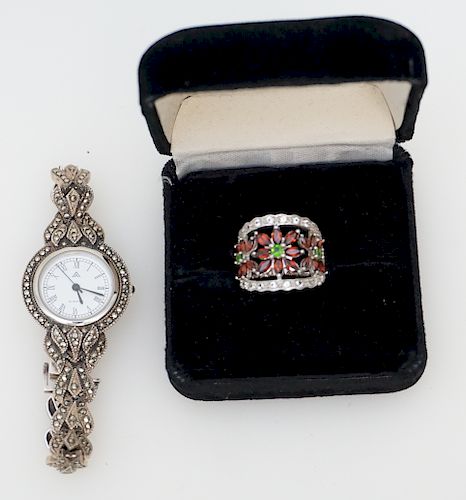 2 pc STERLING MARCASITE WATCH & RING