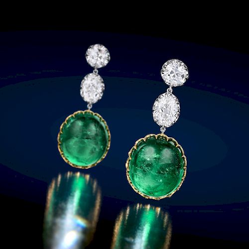 An Important Pair of Colombian Emerald and Diamond Earrings