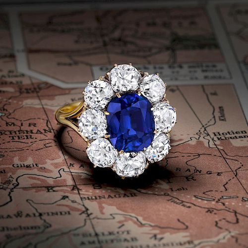 Victorian 4.30-Carat Kashmir Sapphire and Diamond Ring