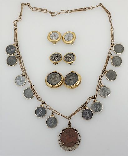 4 pc VINTAGE ESTATE COIN JEWELRY