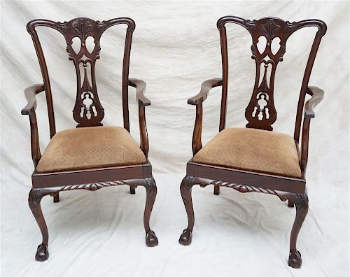 2  MAHOGANY CHIPPENDALE ARM CHAIRS