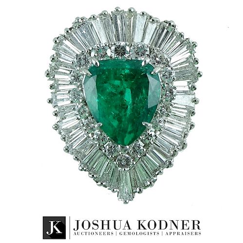 Platinum Diamond & 5CT Columbian Emerald Ring