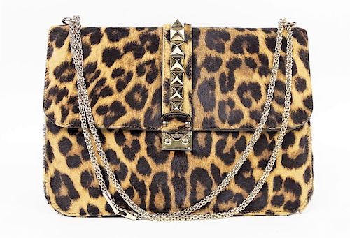Valentino Leopard Rockstud Chain Link Shoulder Bag