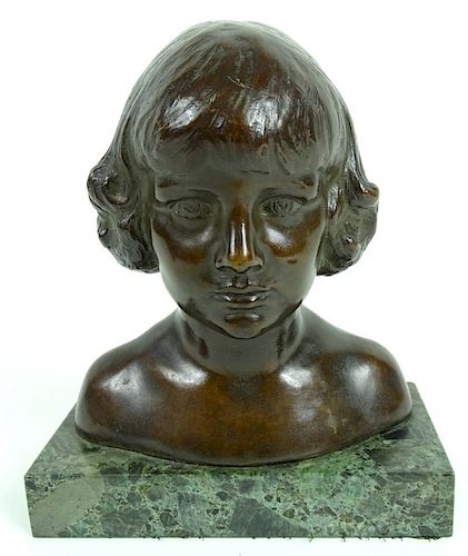20th C. Tom Jones Bronze Bust of a Girl on Marble